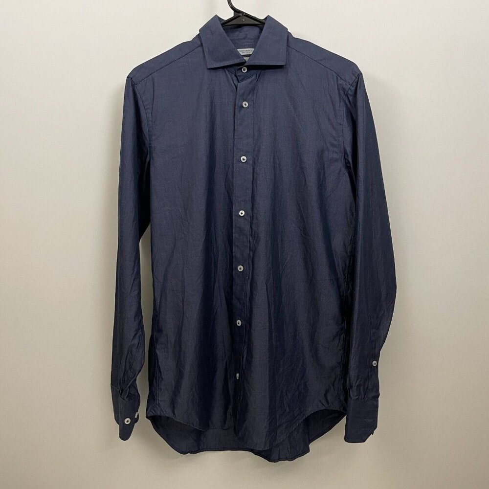 Gutteridge Mens 100% Cotton Button Up Dress Shirt Size 15/38 Navy Long Sleeve